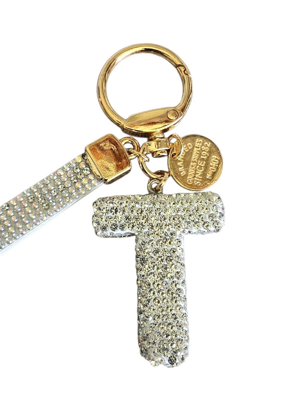 Initial Letter T Silver Glitter Handbag Bag Charm Keychain Ring Glam